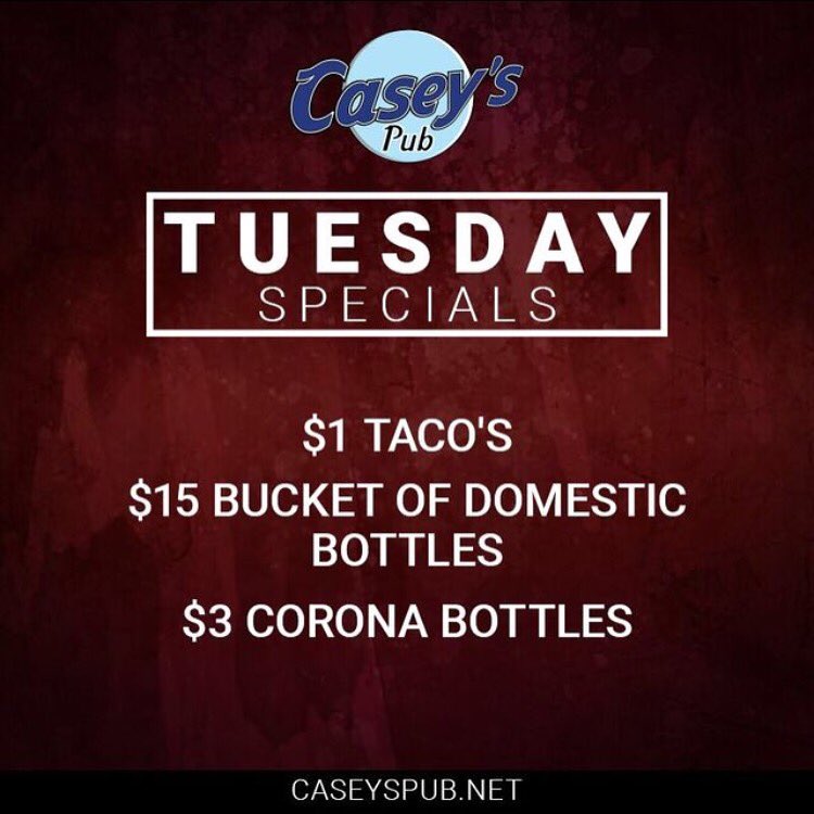 Caseyspub's tweet photo. Get in today for all these great specials!!! #TacoTuesday #caseyspub https://t.co/xSlCIBWmo1