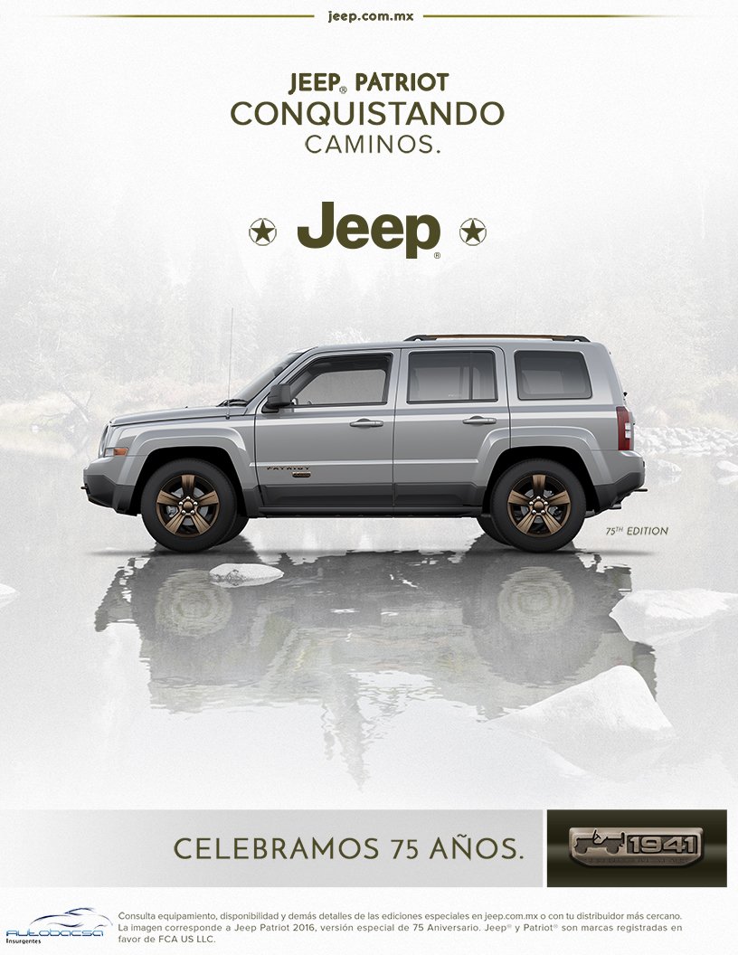 AutobacsaLeon's tweet photo. #JeepPatriot conquistador de caminos por excelencia! #75ANIVERSARIO
https://t.co/gpHXAofCcc https://t.co/Np2lNC4CyA