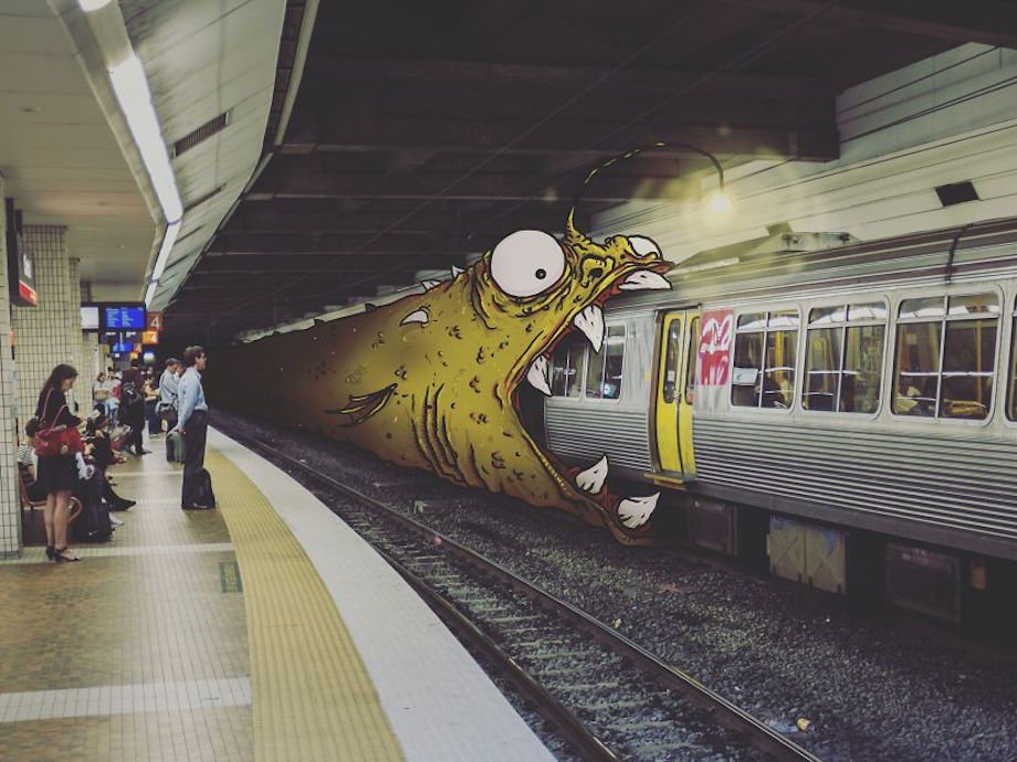 theCHIVE's tweet photo. Imaginative artist adds monsters to everyday life (More: https://t.co/z8k72BAwgT) https://t.co/KQjvZnsd3n