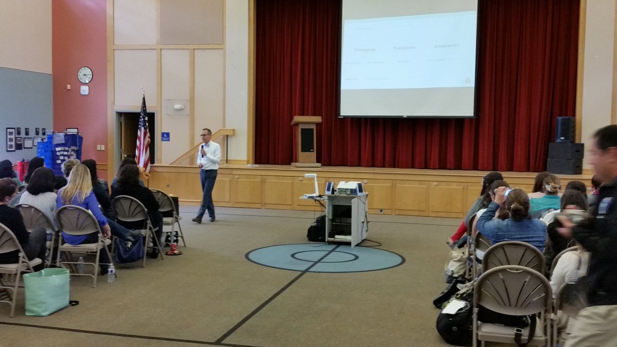 HedenkampHusky's tweet photo. Dual Immersion teachers enjoying the keynote presentation by @CuevasAntillon! #cvesdcafe https://t.co/730vf2WfUw