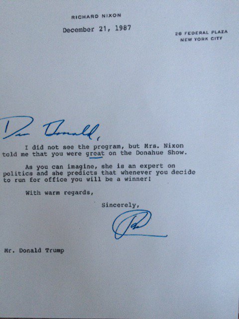 Seems tricky dick Richard Nixon was a fan of Trump too