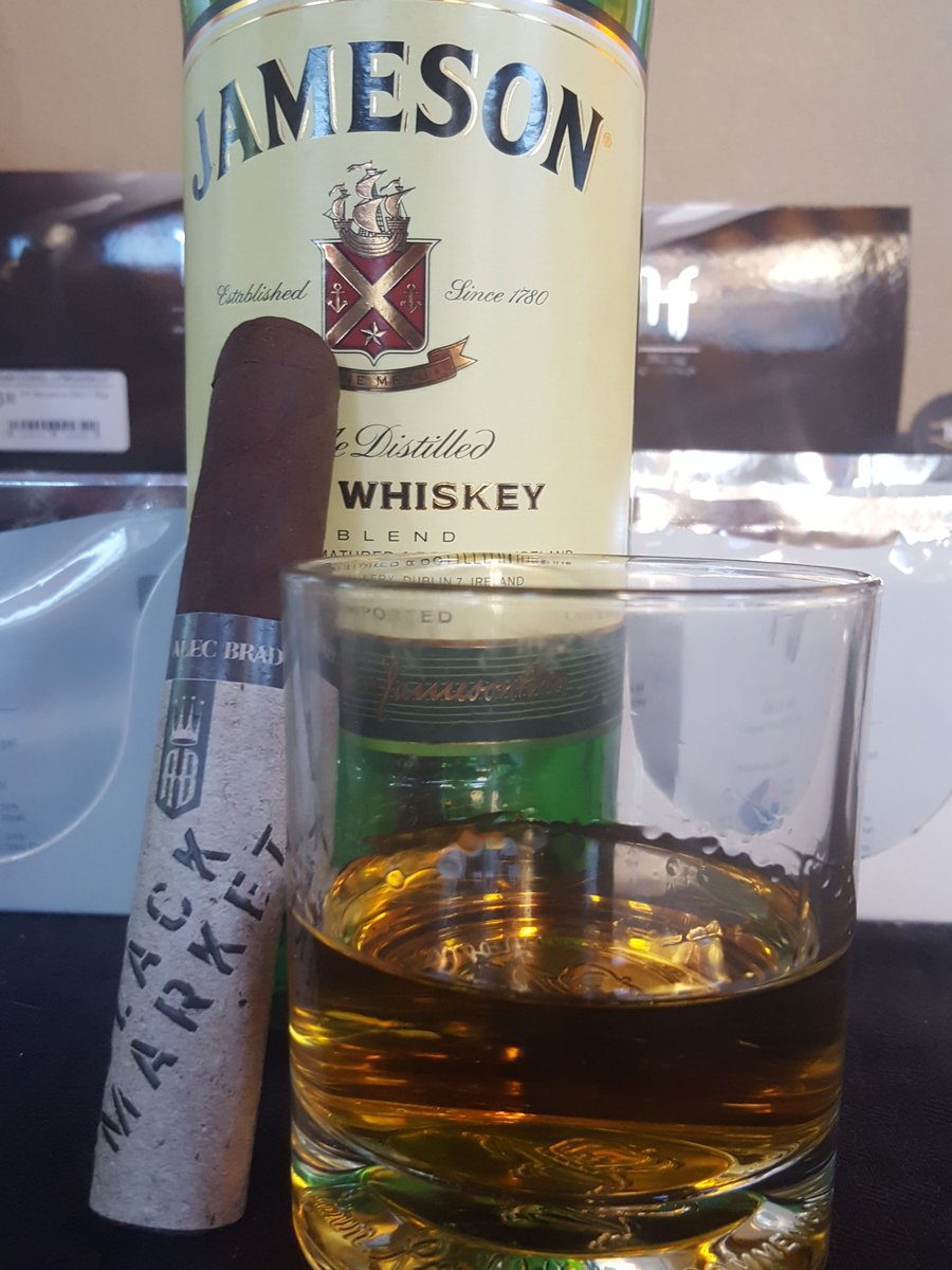 #nowsmoking #backinstock <a href="/alecbradley/">Alec Bradley Cigars</a> Black Market Robusto perfect pairing for <a href="/jamesonwhiskey/">Jameson Whiskey</a> on a gorgeous Tuesday