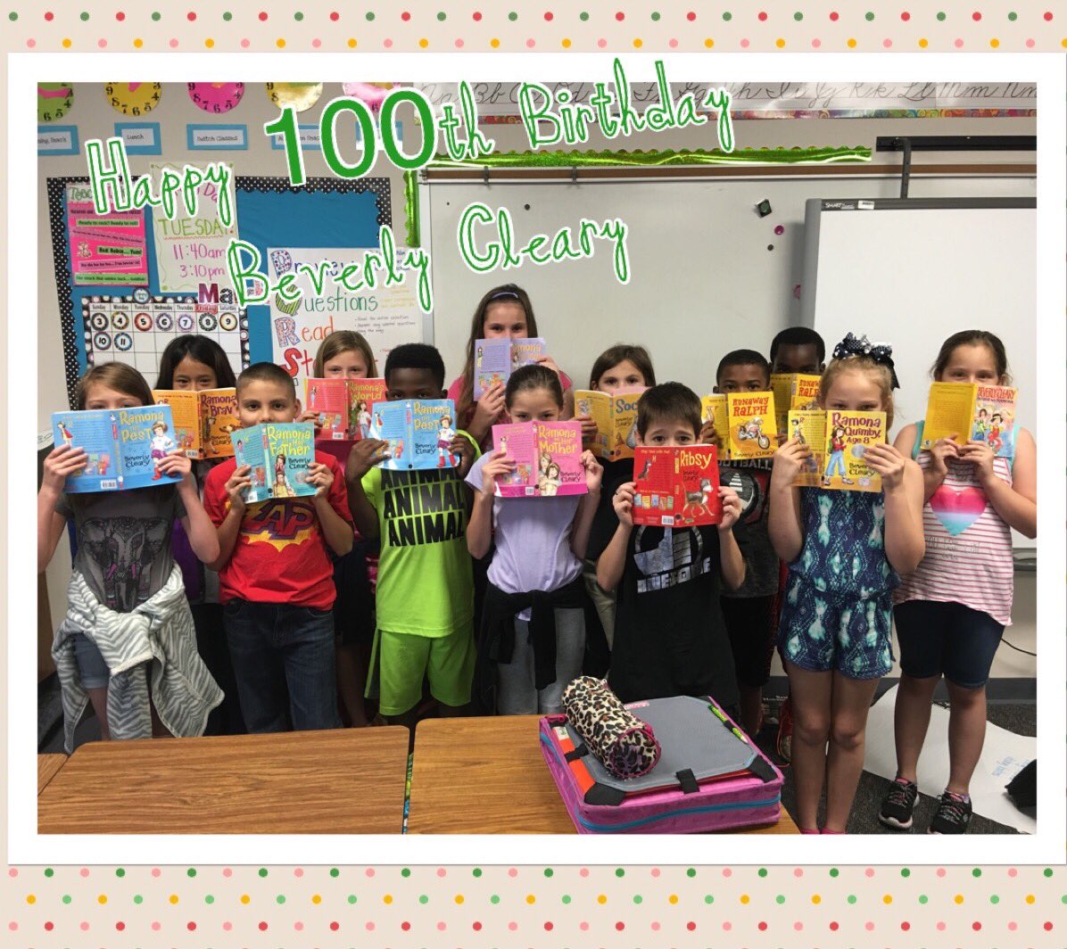 LESMrsSmith's tweet photo. Happy 100th Birthday #BeverlyCleary. Hoping my Ss love Ramona as much as I did growing up! #CPESlearningfun https://t.co/zFBdWBJUmZ