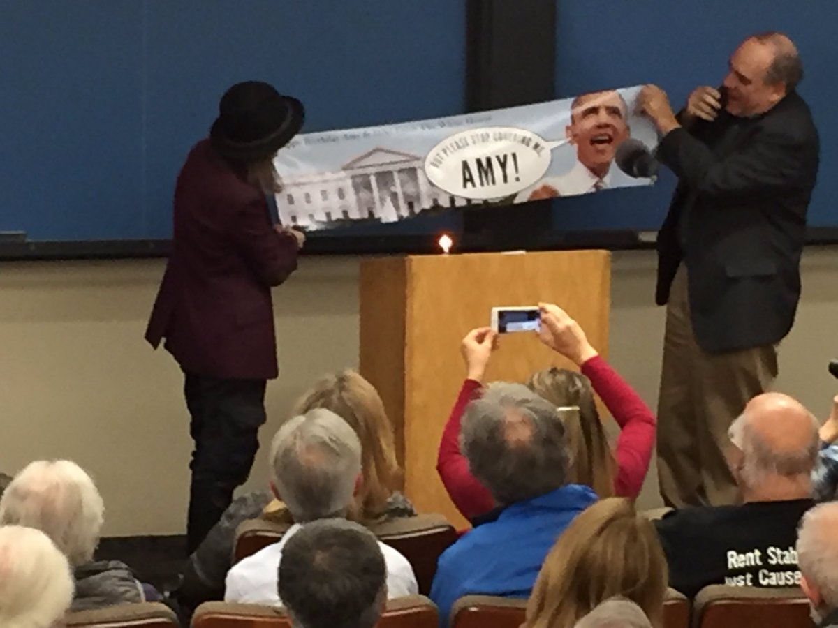 dkottke's tweet photo. Moving and inspiring talk by AmyGoodman at Stanford.. And song for her birthday tomorrow! #democracynow https://t.co/lSpmDMcH5o