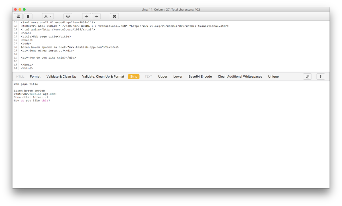 TextLabApp's tweet image. New version with Strip #HTML feature available in AppStore!