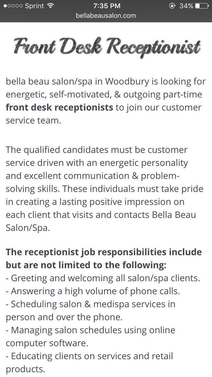 Part Time Salon Receptionist Jobs Near Me الصور Joansmurder Info