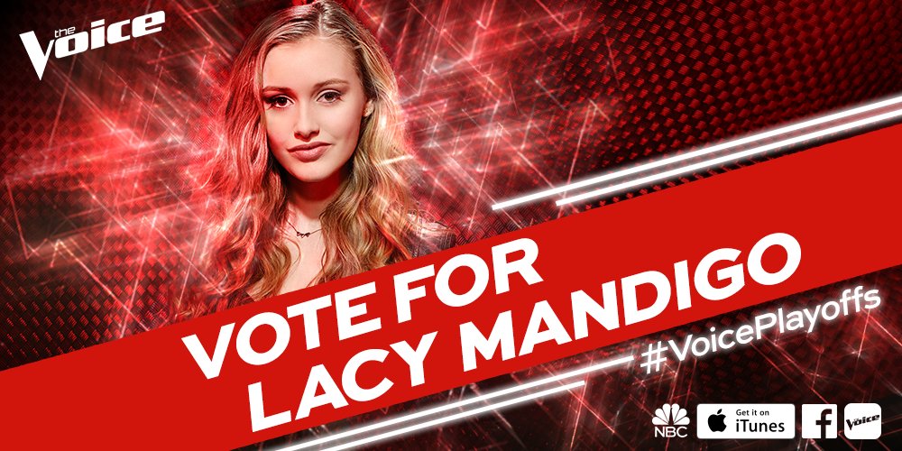 If you’d go to battle for @LacyMandigo, RETWEET and get your armor on. #VoicePlayoffs