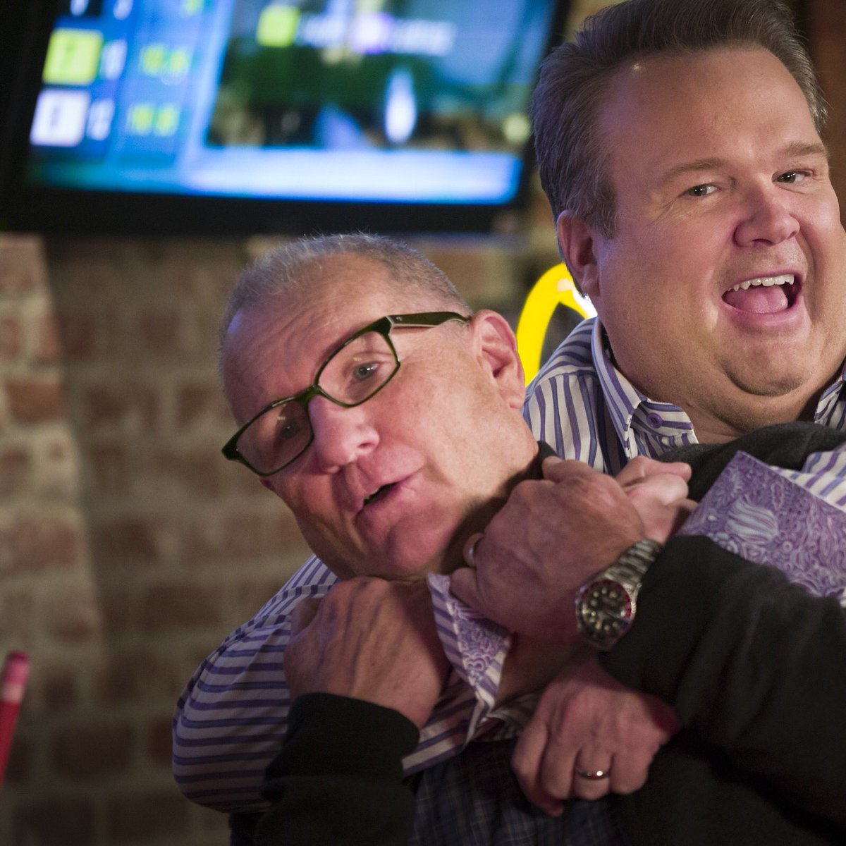 ericstonestreet's tweet photo. This is Ed telling me I have about 3 seconds to breathe if I don't unhand him. 
Happy birthday Ed. Proud I know you. https://t.co/Y2qN3NACiv