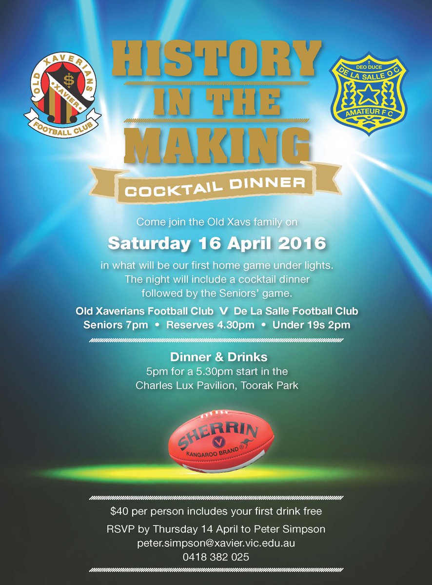 It will be a huge night this Saturday as <a href="/OldXavsFC/">Old Xaverians Football Club</a> &amp; <a href="/DLSOCAFC/">De La Salle OCAFC</a> clash head on at Toorak Park #VAFA