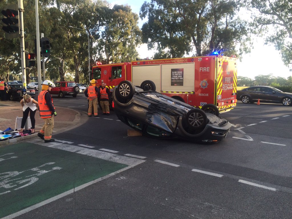 Car on its roof after crash on Fullarton Road, Rose Park. No reports of serious injuries. #9newscomau