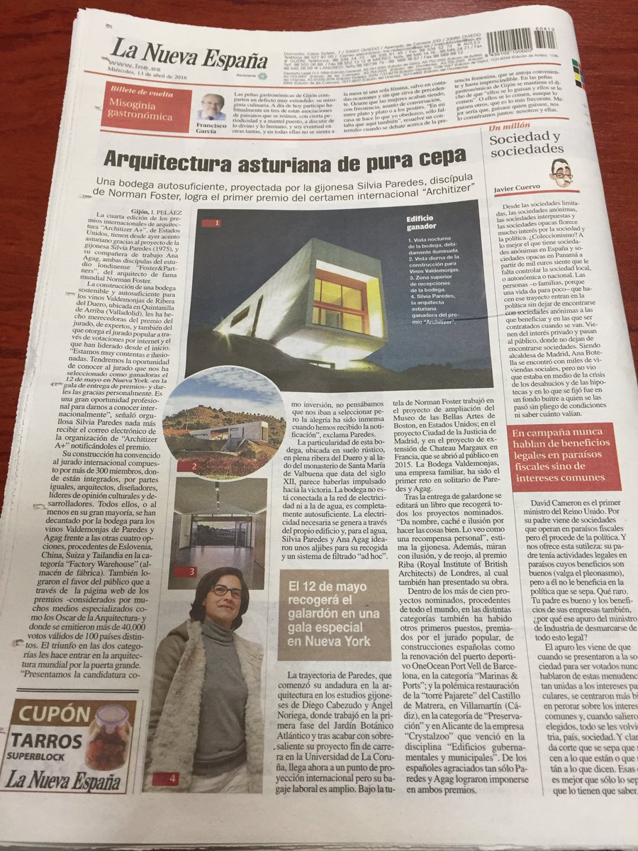 codemagijon's tweet photo. Arquitecta @SilviaMParedes Promoción 1993 @codemagijon Ganadora del Architizer A+ Enhorabuena! Vía @lanuevaespana https://t.co/wUi6WXGppS