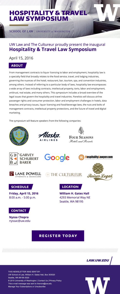 nyssapchopra's tweet photo. Inaugural #Hospitality + #Travel Law symposium in Seattle: https://t.co/YPmAq7lWFF #UWHandTLaw16 #lawyer #CLE #HLC16 https://t.co/EpFAQaFEGA