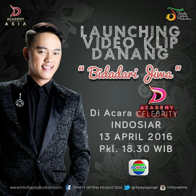 #TOPSCHEDULE Saksikan launching video clip <a href="/DA2_Danang/">DA2_Danang</a> "Bidadari Jiwa" di #DAcademyCeleb hari ini pukul 18:30 WIB.