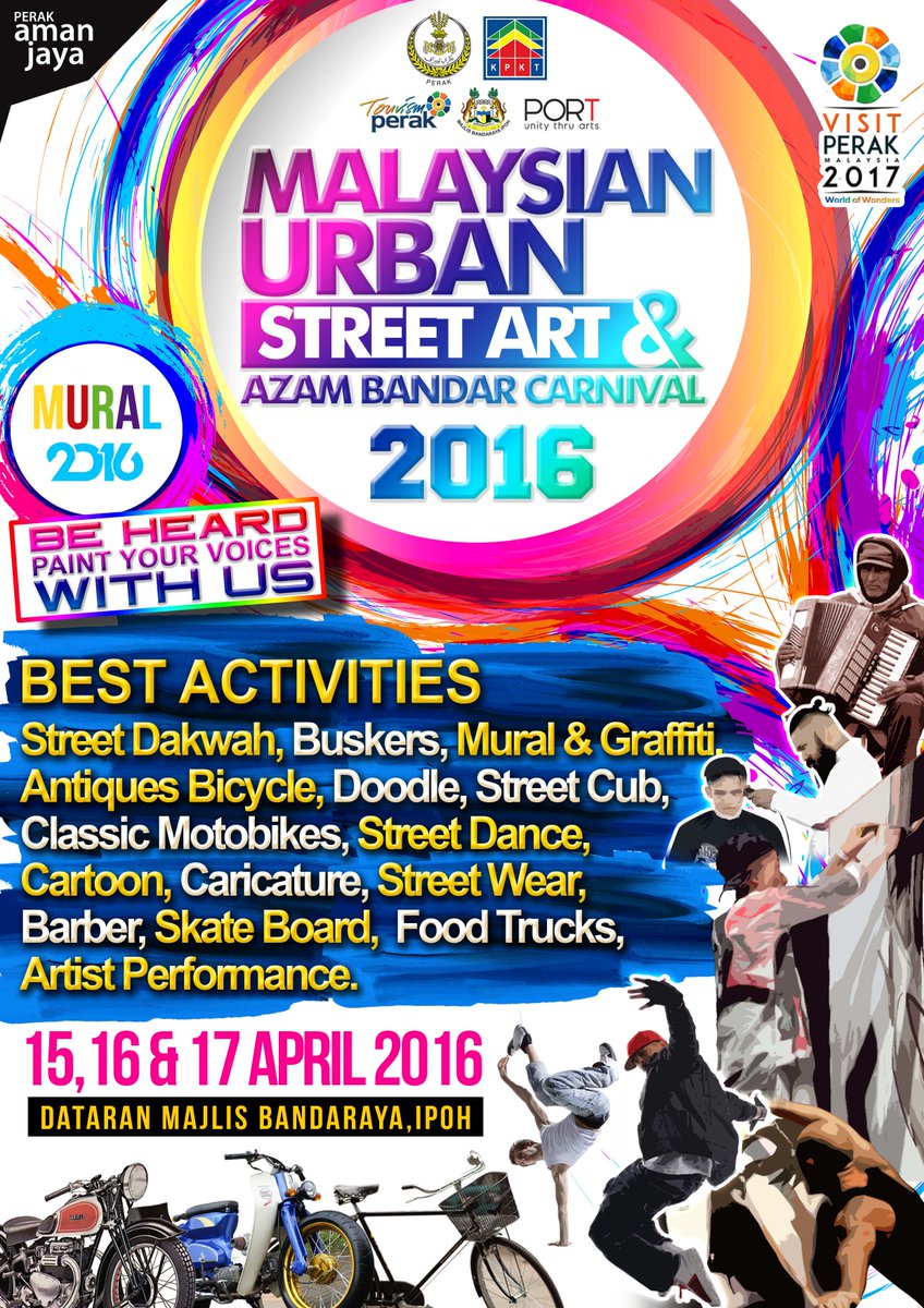 kpkt_gov's tweet photo. Got anything planned for the weekend? Come join us at Ipoh this weekend, lots of activities for everyone! #MURAL2016 https://t.co/hTFrhHi6Nn