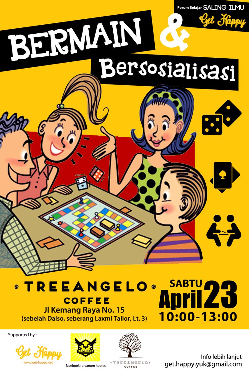 Yuk, teman2 daftar ikt bermain boardgame bersama Get Happy &amp; @ArcanumID  di <a href="/TREEANGELO_/">Treeangelo Coffee</a>  goo.gl/forms/NNPnTdxi…