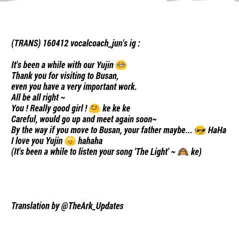 [IG/PIC] 160412 vocalcoach_jun's ig update about Yujin 
#디아크 #정유진 (cr.TheArk_Updates)