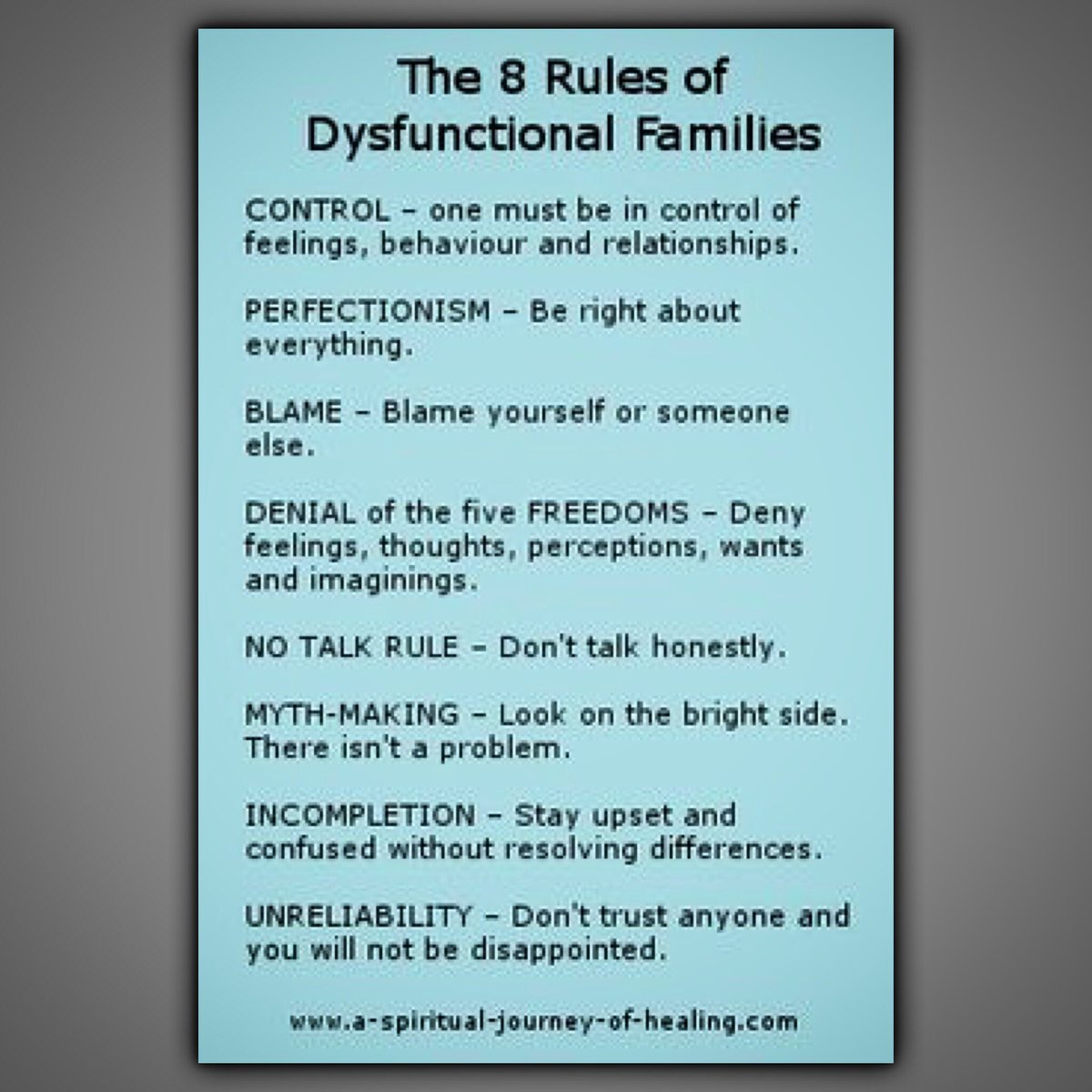 Dr Jenn Mann On Twitter How Many Of These 8 Rules Of Dysfunctional Family Did Yr Family Follow Tomorrow Familytherapy Vh1 At 8 7c Https T Co O7jm2ieqln