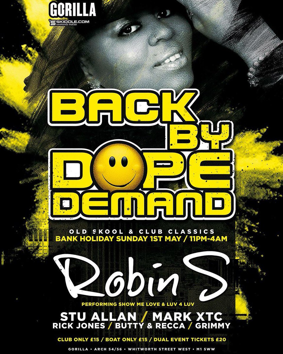 <a href="/bbdduk/">Back By Dope Demand®</a> boat party &amp; after party at <a href="/thisisgorilla/">GORILLA</a> w/ @TheReal_Robin_S <a href="/stu_allan/">Stu Allan</a> <a href="/djmarkxtc/">Mark XTC</a> <a href="/RickJonesDJ/">Rick Jones</a> + more