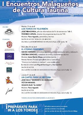 tauraula's tweet photo. I Encuentros Malagueños de Cultura Taurina @RCMediterraneo @icamalaga https://t.co/SQzK9ILfEP