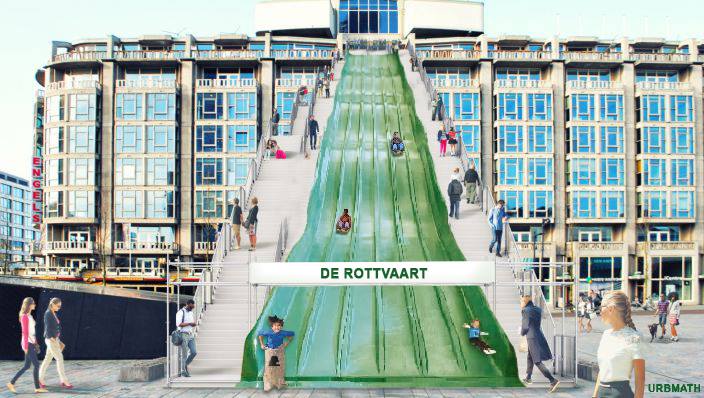 RDStad's tweet photo. De glijbaan zou er zomaar kunnen komen, als het aan URBMATH ligt als een 'visuele beleving' https://t.co/RVKnnQ7lUp https://t.co/Ziha1iOjp3