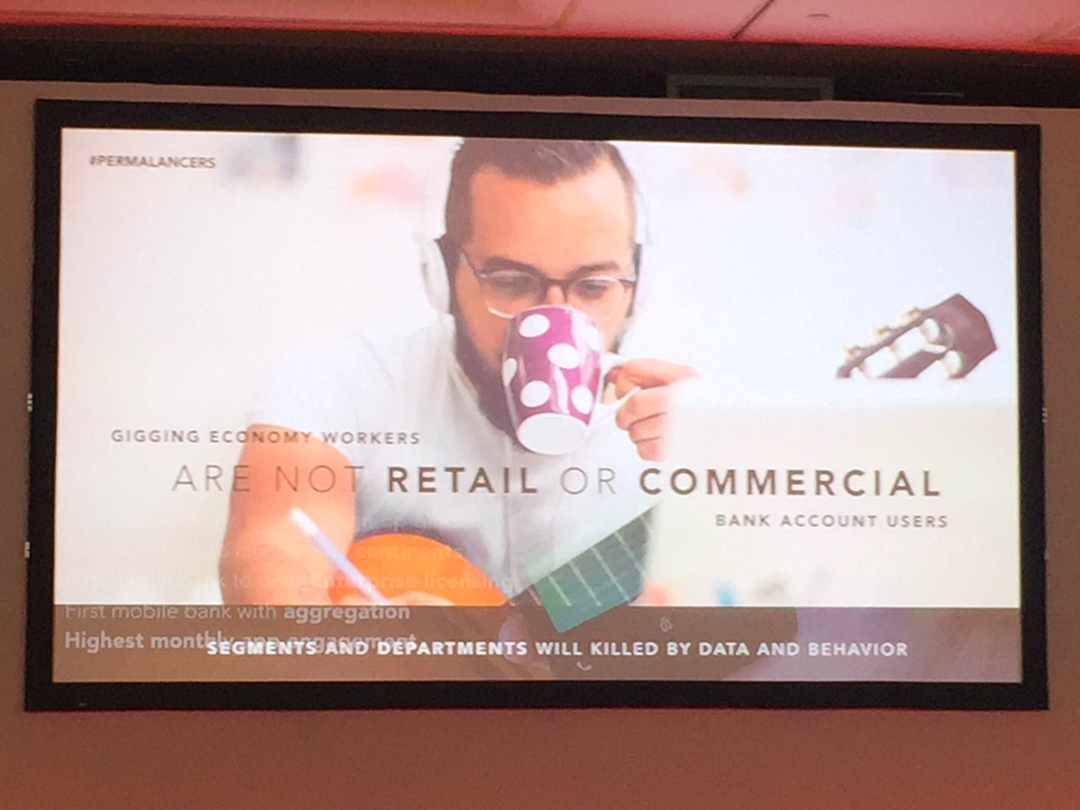vyasinetskaya's tweet photo. Bank Segments &amp; Departments will be killed by data and behavior => gigging economy workers - @brettking #EfmaDS16 https://t.co/55dfjfMuMC