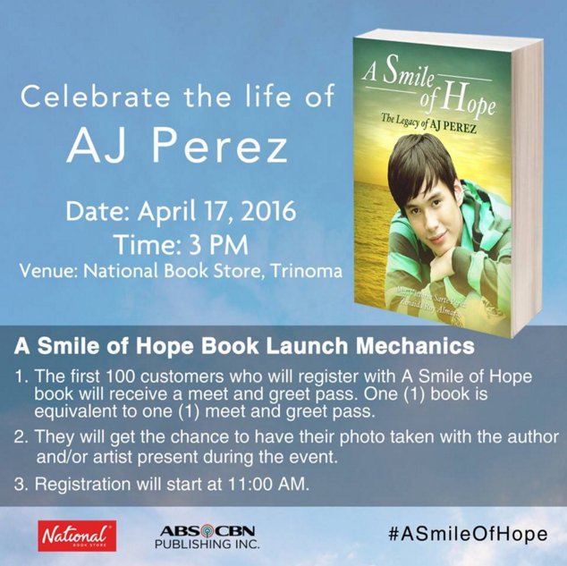 ajperez17's tweet photo. Please support the book about  AJ PEREZ  #ASmileofHope &amp; get a copy.Book launch April 17,2016 Trinoma, NBS at 3 PM https://t.co/p91ErrtBl0