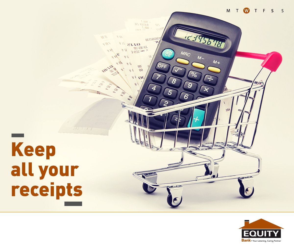 KeEquityBank's tweet photo. Make a habit of retaining every receipt to help you track your spending and stay within your budget. #MemberTip https://t.co/ZuBnYnjNAr