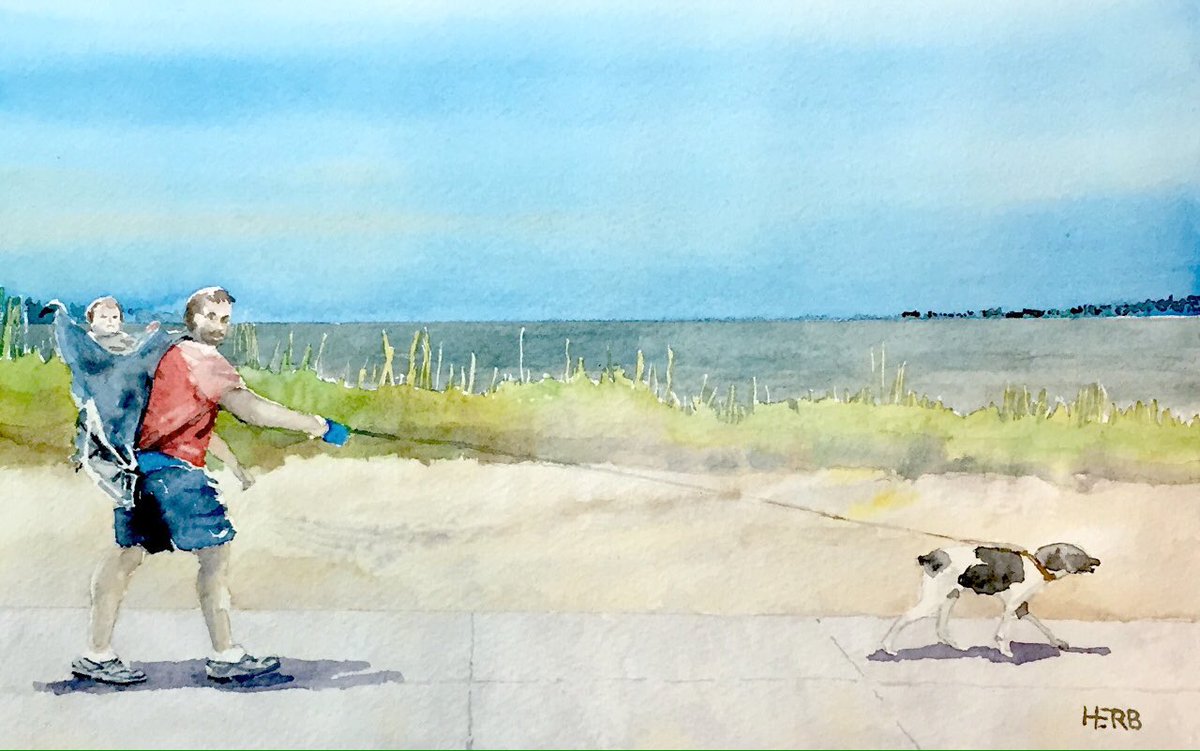 herbwilley's tweet photo. "Multitasking on Beach Boulevard" 7x11 new
#transparentwatercolor
#multitask #jogger #baby #dog #beach https://t.co/9FWxQe9s9d