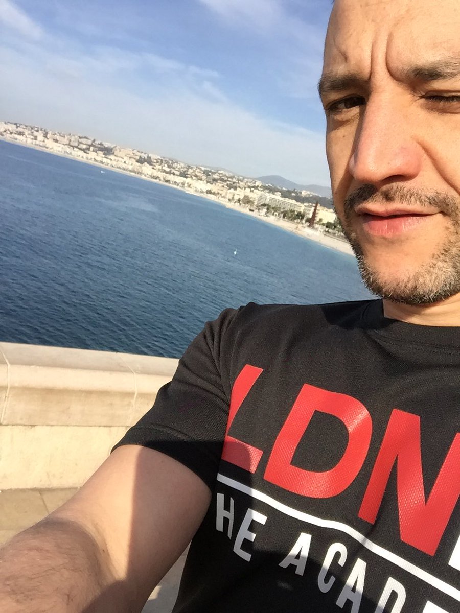 DaveDready's tweet photo. Repping @LDN_Muscle on my morning cardio along Nice seafront. #LDNM #LDNMApp https://t.co/7KKaIXJdLE