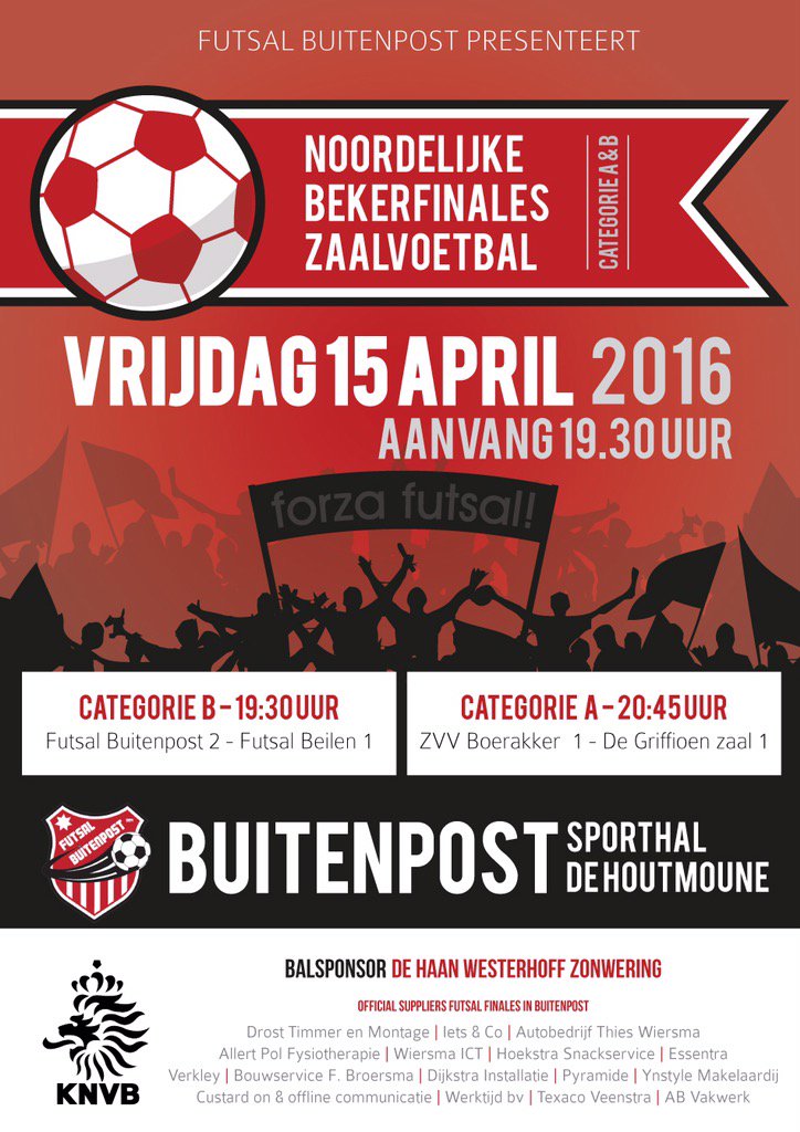 Nog 2 dagen tot de noordelijke Bekerfinales!! 19:00 uur is de zaal open!!