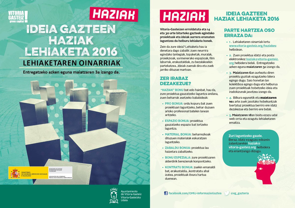 VG_gazteria's tweet photo. Sentitu, pentsatu eta egin!
Ideia gazteen haziak lehiaketa 2016
https://t.co/XMFr7CyZj3 https://t.co/FA97pnMtM1