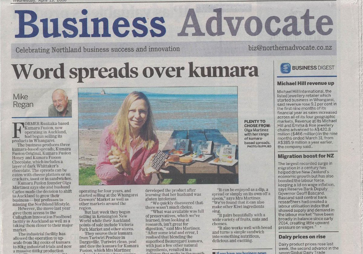 KumaraFusion's tweet photo. thanks lots to @nzheraldbiz through Northern Advocate. #glutenfree #kumarapaste, best #northland #kumara. https://t.co/7UUpvmKIqg