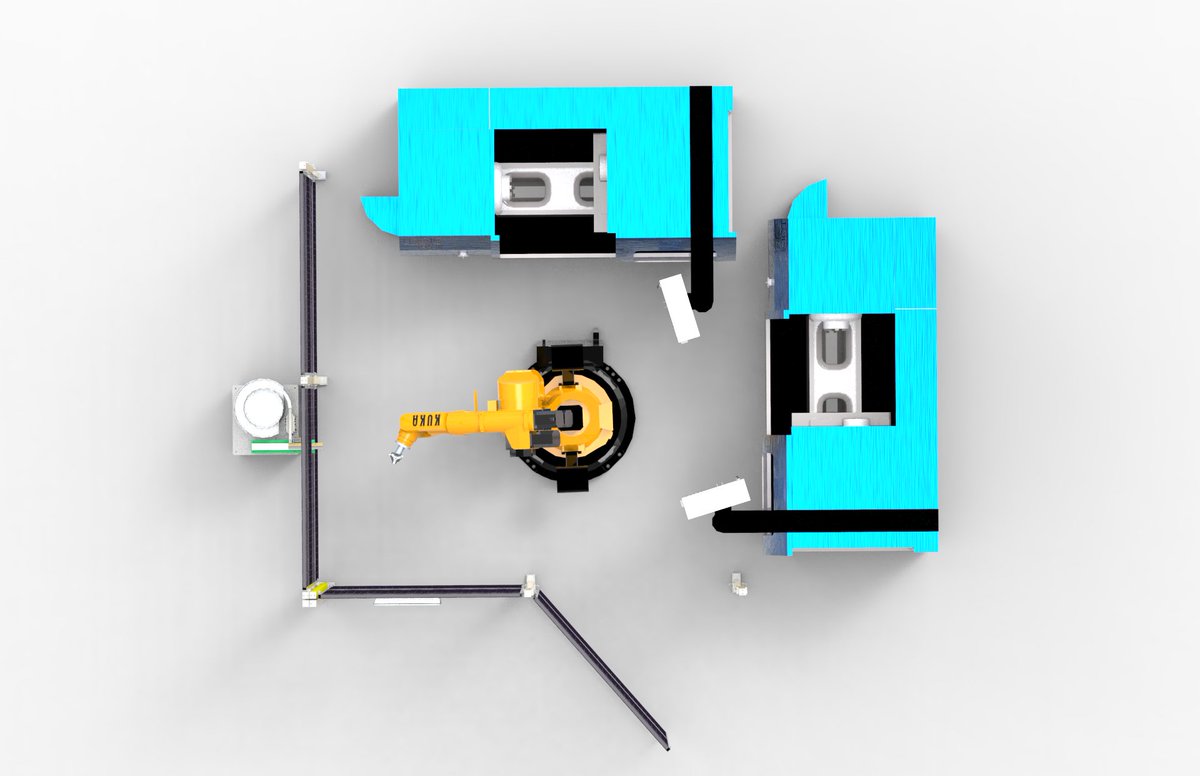 GFG_Robotics's tweet image. Nuevo proyecto de GFG Robotics para manipulado de piezas, cargando y descargando dos tornos alternativamente.