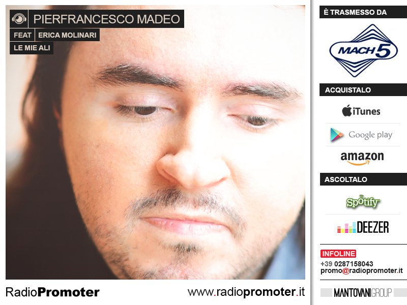 PromoterRadio's tweet photo. → @PierfrancescoMD feat. @ericamolinari  · LE MIE ALI → è trasmesso da #RADIOMACH5 › https://t.co/tLHLfxQj0Y https://t.co/pNN1eqmq4q