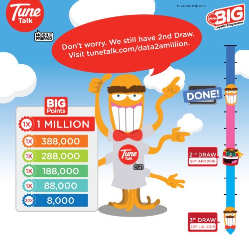 TuneTalk's tweet photo. 1 WEEK left before the 2nd draw! Subscribe to our data plan &amp; SMS "Data2" to 2211 to be eligible #data2aMILLION https://t.co/nxu9hKkOpX