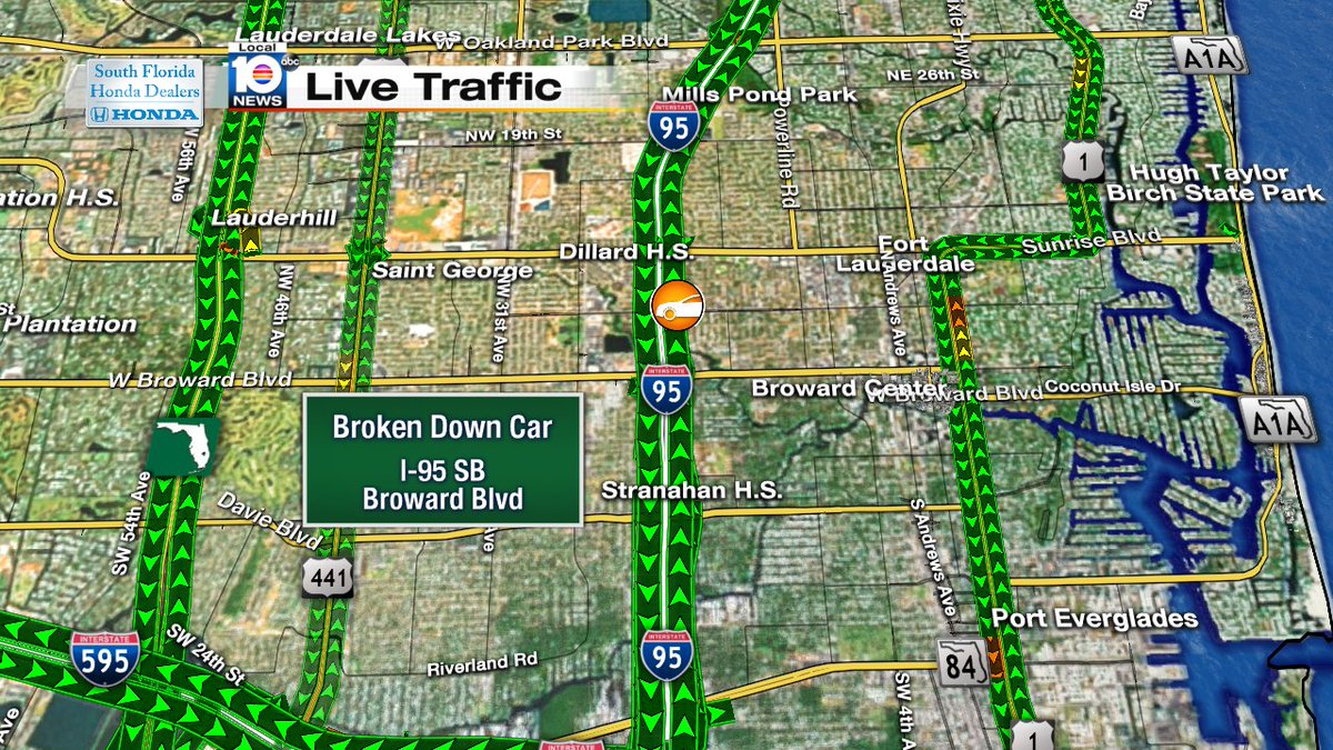Broken down car on I-95 SB and Broward Blvd #TRAFFIC https://t.co/AWMXhTCNIe