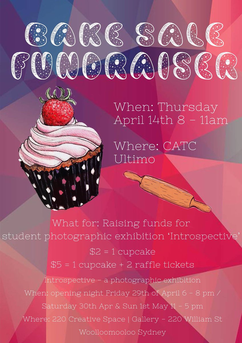 BAKE SALE ULTIMO CAMPUS FROM 8-11AM TOMORROW (THURS 14) for #introspectivephotographicevent
ow.ly/10BLTE
