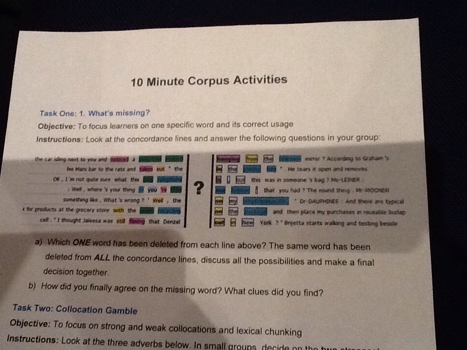 #iatefl Jennie Wright What's the missing word? Get your concordance lines, then blank out one word https://t.co/owVfQ4xU33