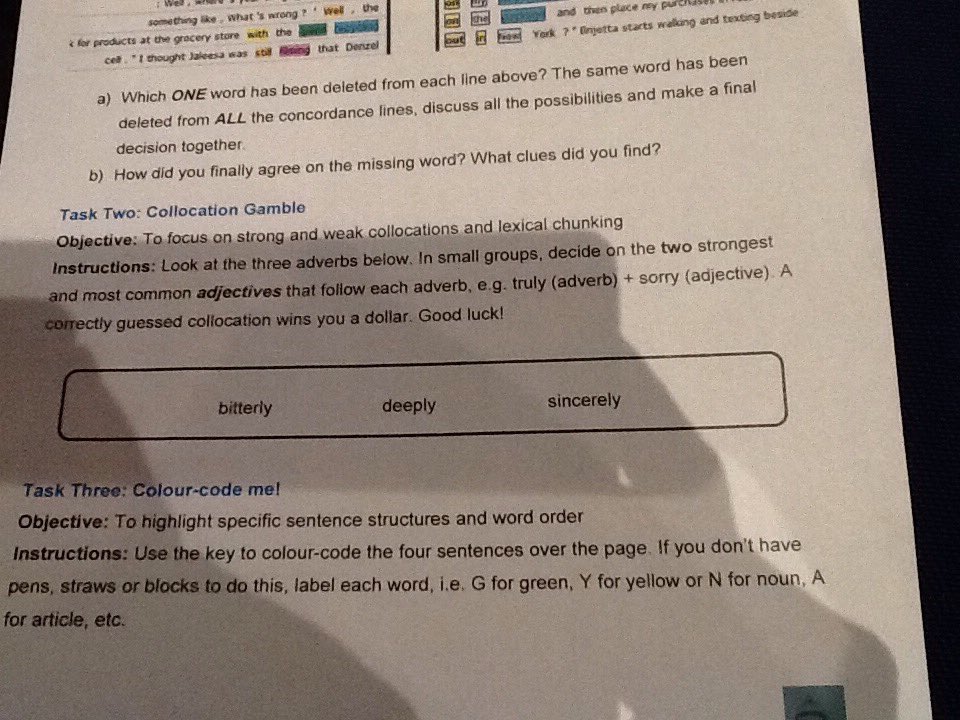 #iatefl Jennie Wright. What are the two most common adjective collocations each for bitterly, deeply and sincerely? https://t.co/UAj50bjmuP