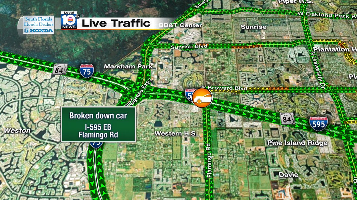 Broken down car on I-595 EB and Flamingo Rd #TRAFFIC https://t.co/R6LNjZRxUy