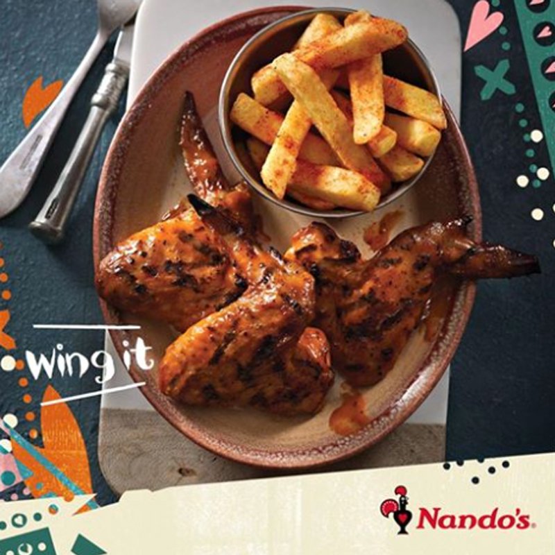 NandosZimbabwe's tweet photo. Just Wing it on a Wednesday! Get our 3 Full Wings & #PERiChips for $5. Fancy some #PERiPERi #Wings? https://t.co/aG8HllkUFc