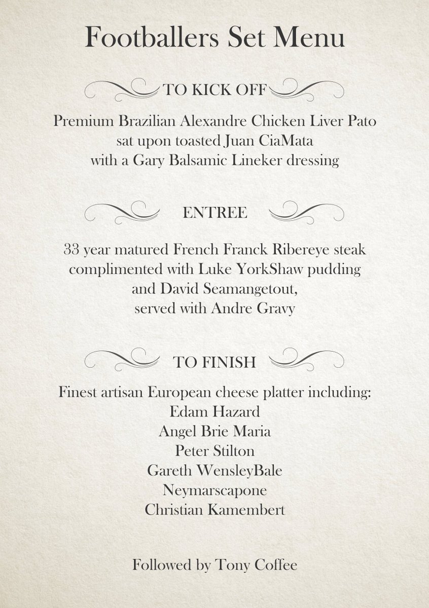 #bbcsportsday <a href="/BBCSport/">BBC Sport</a> #foodballers The Footballers Set Menu