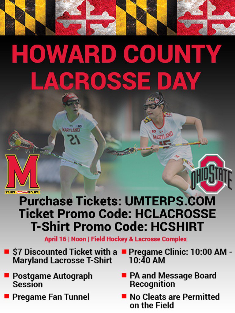 jstone4lax's tweet photo. HOward COounty Lacrosse @MarylandWLax on Saturday. Come join us as we celebrate the Terps https://t.co/RKDxk25ow5