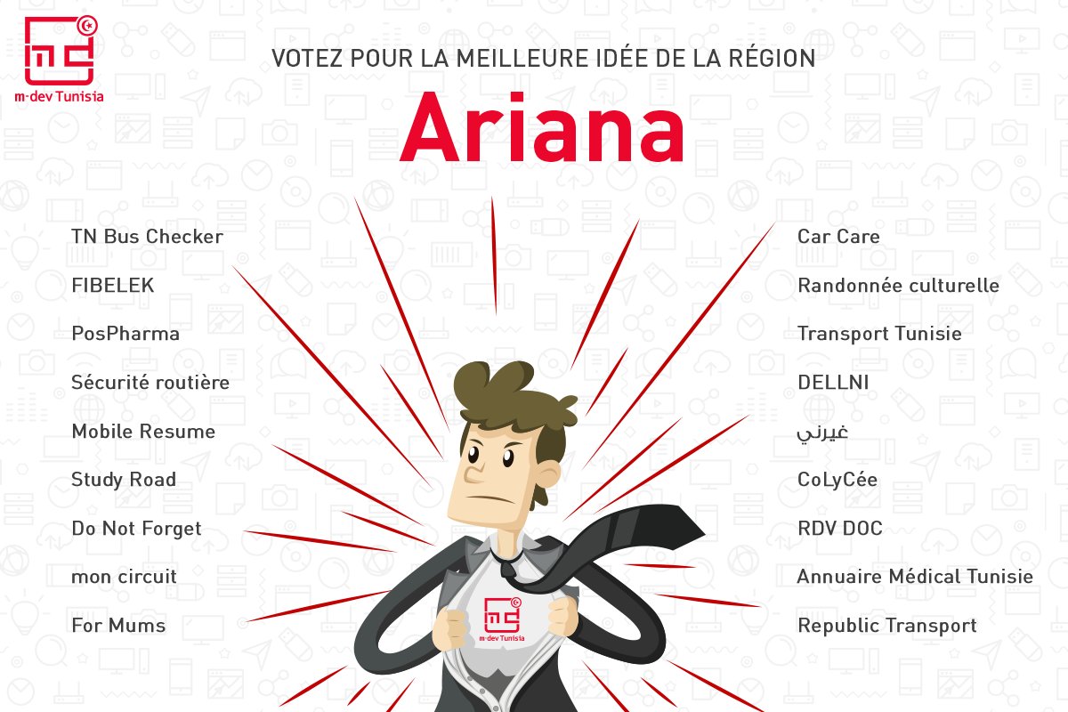 mdevtunisia's tweet photo. Votez pour la meilleure idée de ARIANA !
May the best #App #win ! #mdevsprint #ariana
https://t.co/Elj4azBiXw https://t.co/KpJuU1FnOf