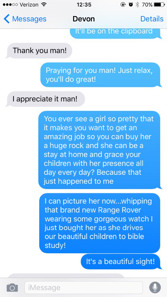 Just a normal conversation for @DevonGoings and I