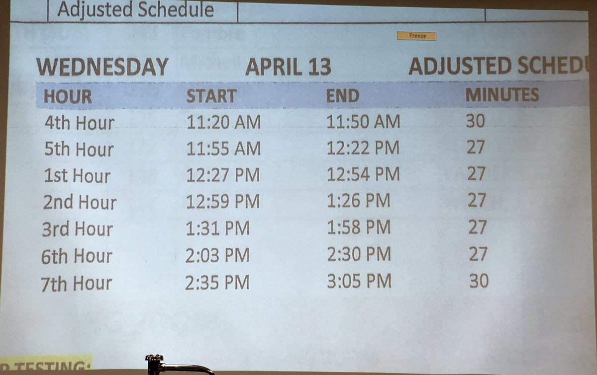 Adjusted Schedule for April 13th