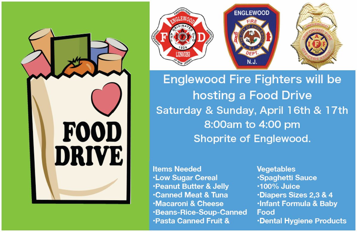 Englewood201's tweet photo. Help the Englewood @EnglewoodFD this weekend at their Food Drive! https://t.co/vhAbWSz3VO
