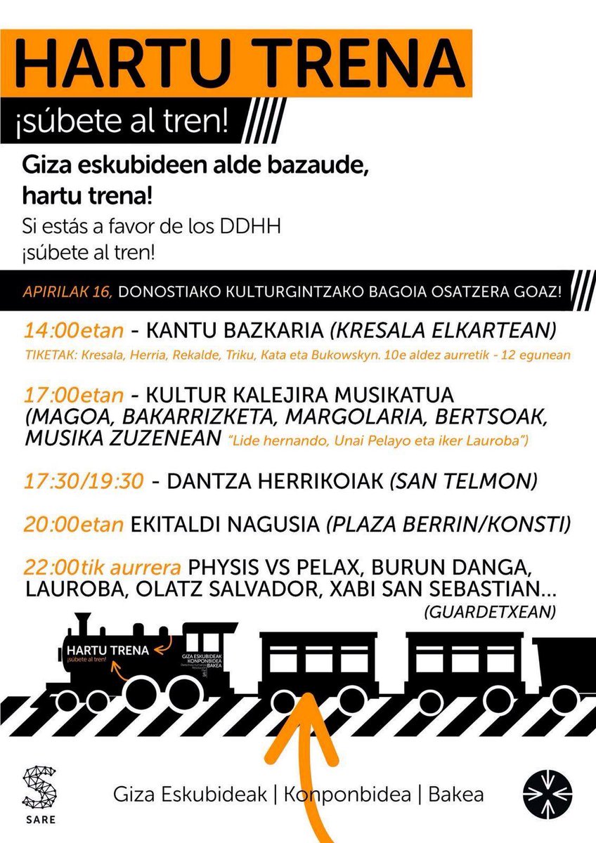 guardetxeurgull's tweet photo. Larunbatean kulturaren bagoiera igoko gara! #HartuTrena  @SareDonostia  @sare_herritarra https://t.co/SKWuSBkKov https://t.co/LelNT0Y641