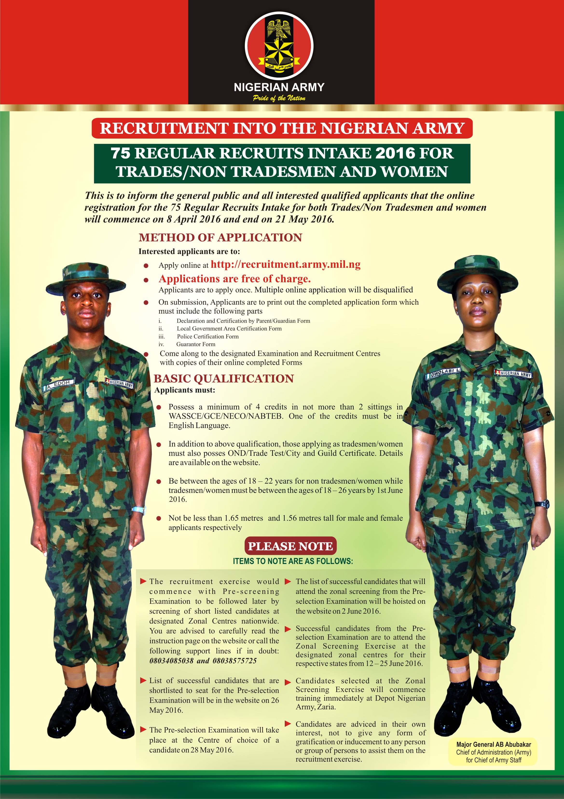 Nigerian Army on X: &ldquo;RECRUITMENT INTO THE NIGERIAN ARMY from 8 