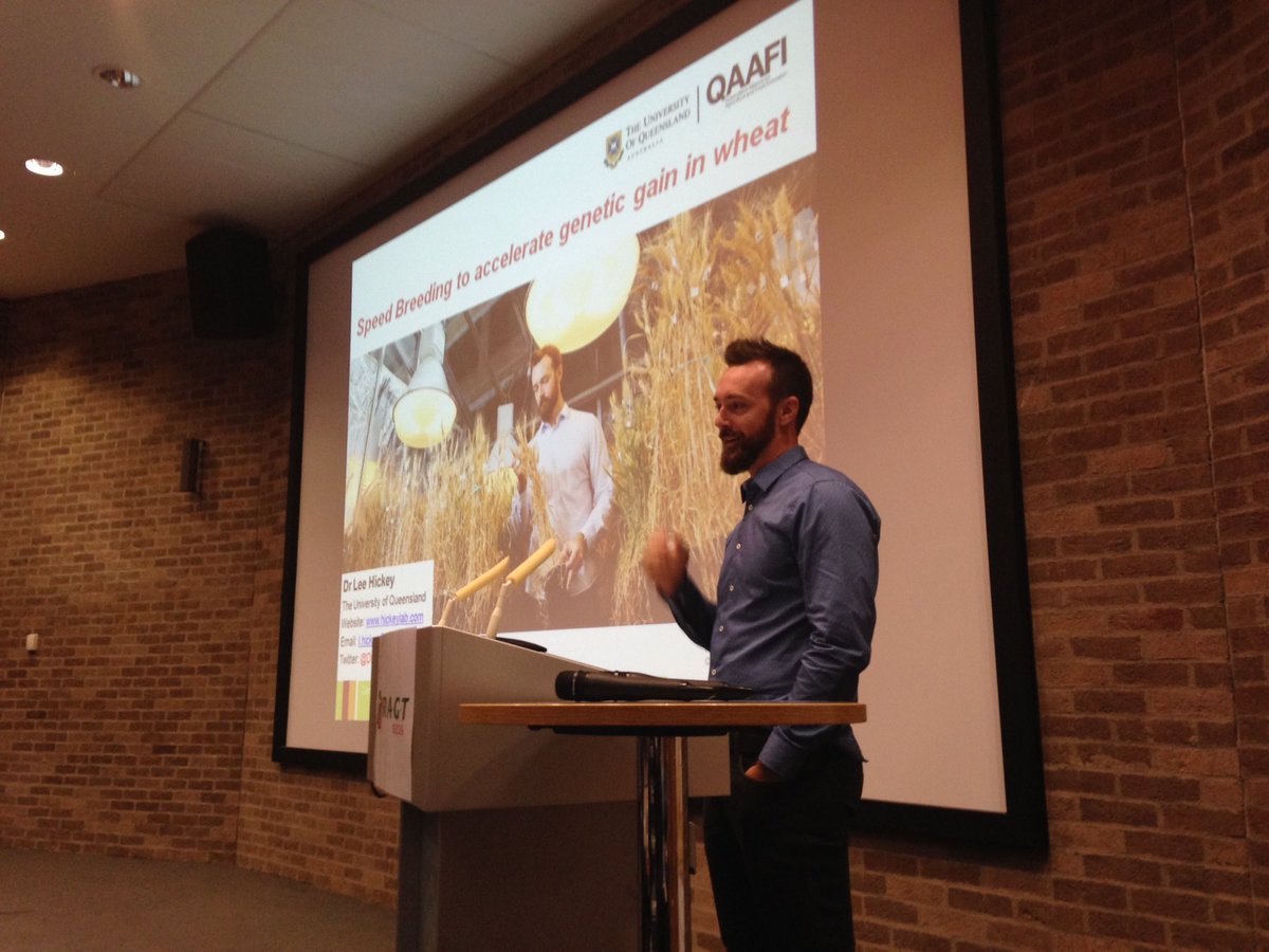 AmyWatsAg's tweet photo. @DrHikov talking speed breeding as keynote speaker. 6 generations per year! #monogram16 #wheatbreeding https://t.co/6yhfcXLESq